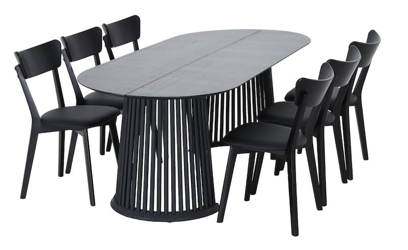 Suoma-Koto 6-hengen ovaali ruokailuryhmä musta/musta PU-keinonahka