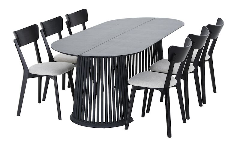 Suoma-Koto 6-hengen ovaali ruokailuryhmä musta/hiekka Chelsea