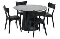 Suoma-Koto saarni 4-hengen pyöreä ruokailuryhmä savunharmaa/musta, musta PU-kein