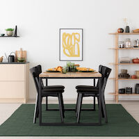 Manner-Koto 4-hengen ruokailuryhmä lakattu tammi/musta, musta PU-verhoilu
