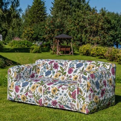 Buff 2-istuttava sohva käsinojilla tummansininen raita