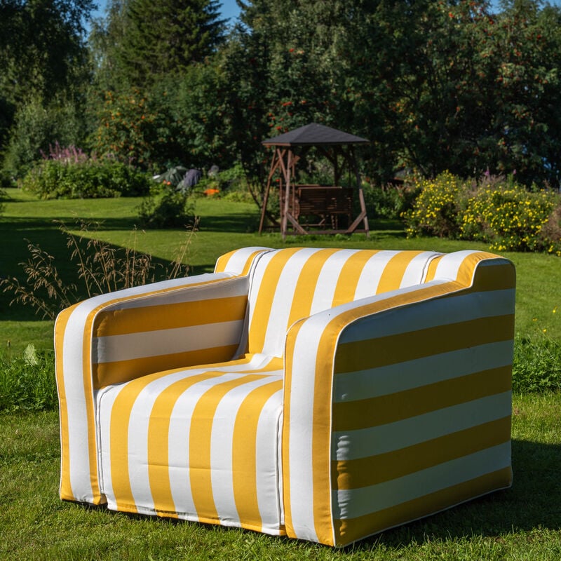 Buff nojatuoli käsinojilla keltainen raita