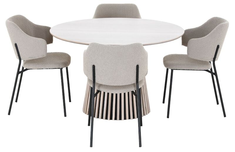 Villa-Enzo 4-hengen pyöreä ruokailuryhmä valkotammi/beige