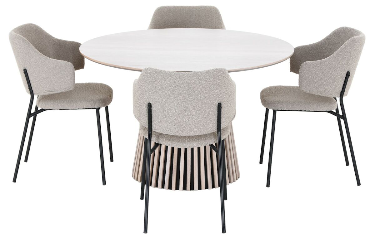 Villa-Enzo 4-hengen pyöreä ruokailuryhmä valkotammi/beige