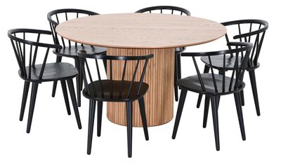 Korpi-Carmen 6-hengen pyöreä ruokailuryhmä tammi/musta