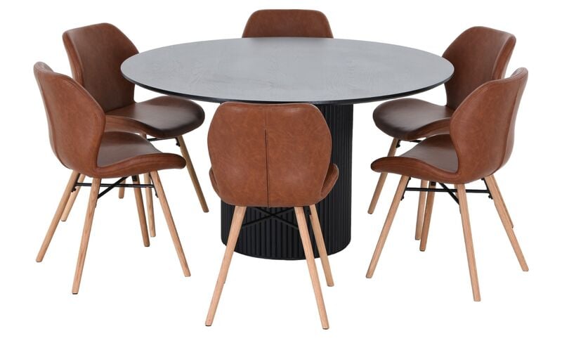 Korpi-Keto 6-hengen pyöreä ruokailuryhmä musta/konjakki PU