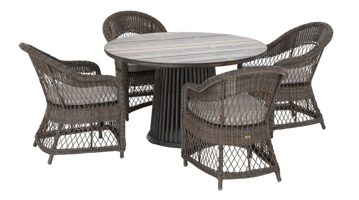 Viborg-Leona 4-hengen pyöreä ruokailuryhmä savunharmaa/luonnonväri