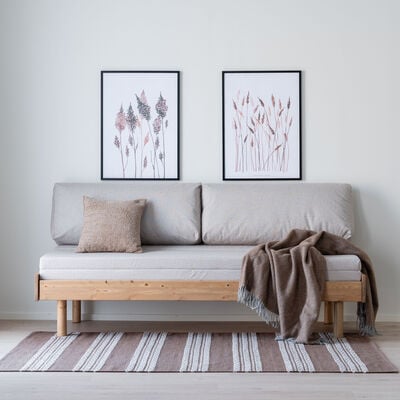 Lyydia vuodesohva suorilla jaloilla valkoinen, ruskea Freya 9611 patjasarja