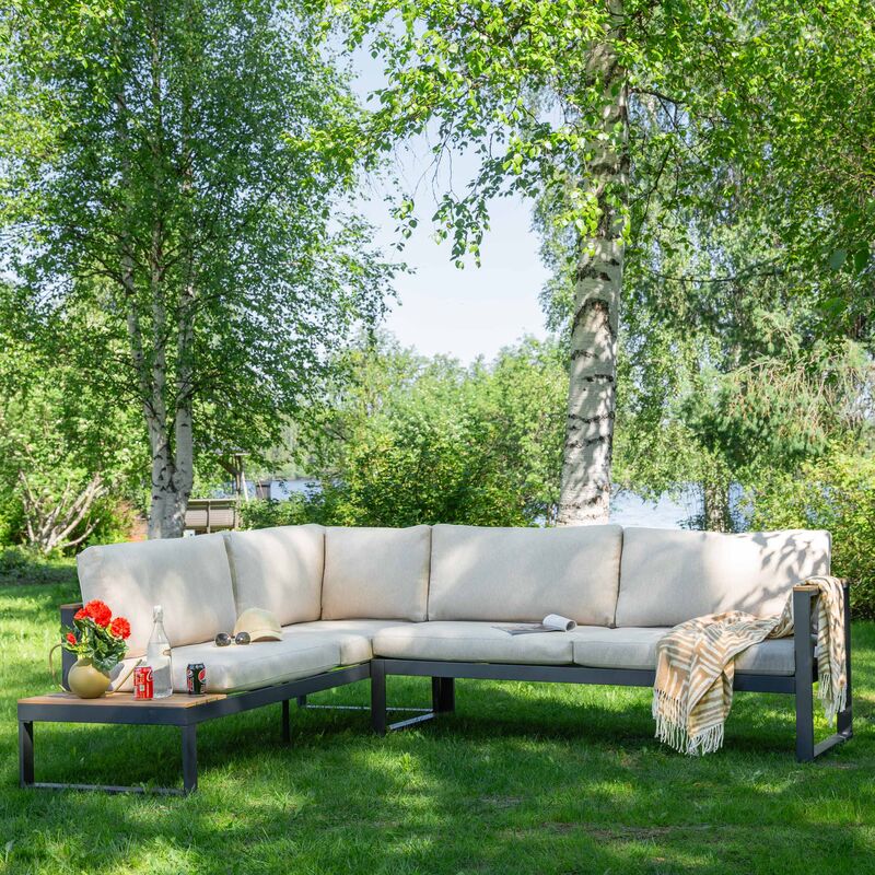 Aava avokulmasohva vasen antrasiitti, hiekka pehmusteet