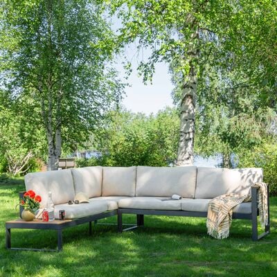 Aava avokulmasohva vasen antrasiitti, hiekka pehmusteet