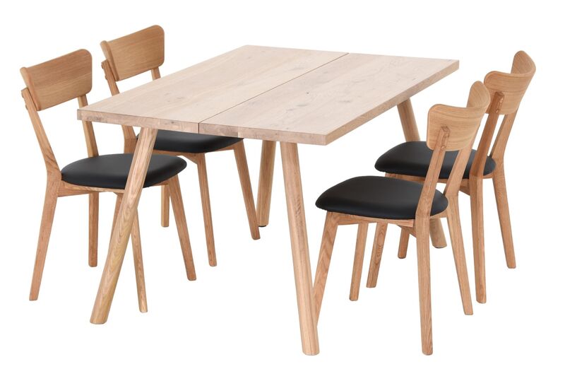 Veini-Koto 4-hengen ruokailuryhmä lakattu tammi, tammi/musta PU