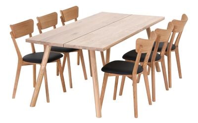 Veini-Koto 6-hengen ruokailuryhmä lakattu tammi, musta/musta PU