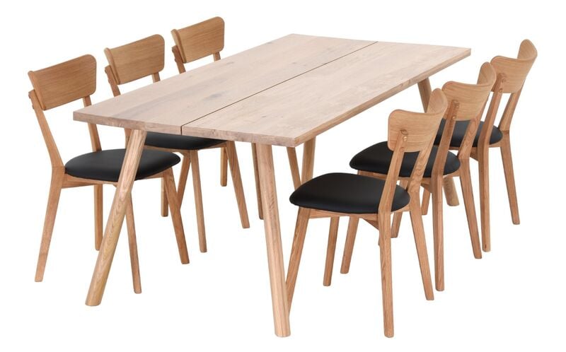 Veini-Koto 6-hengen ruokailuryhmä lakattu tammi, tammi/musta PU