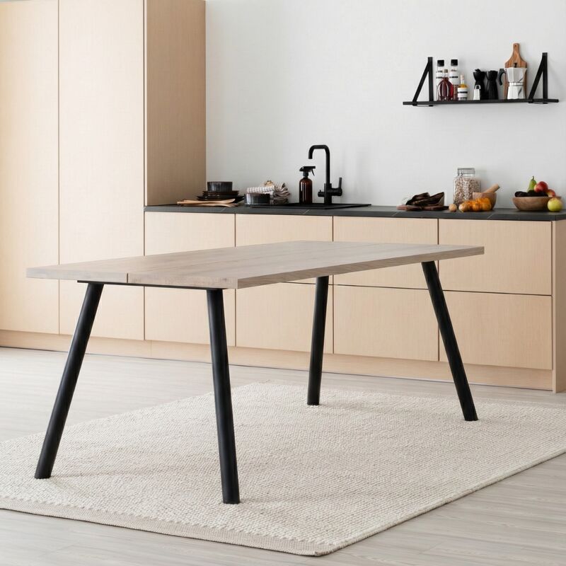 Veini tammi lankkupöytä 195x90 cm valkolakattu tammi/musta