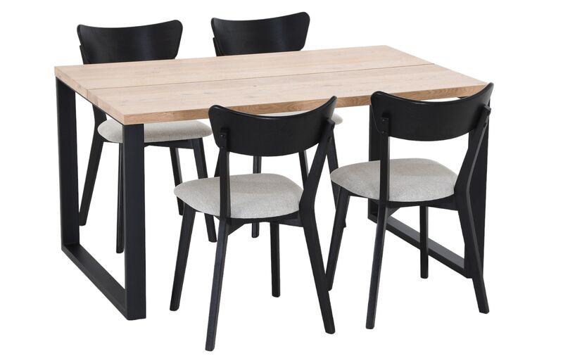 Manner-Koto 4-hengen ruokailuryhmä lakattu tammi/musta, musta/hiekka Chelsea