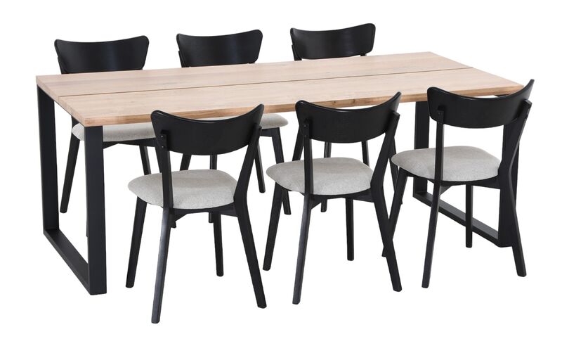 Manner-Koto 6-hengen ruokailuryhmä lakattu tammi/musta, musta/hiekka Chelsea