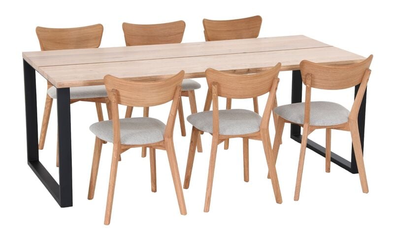Manner-Koto 6-hengen ruokailuryhmä lakattu tammi/musta, öljytty tammi/hiekka Che