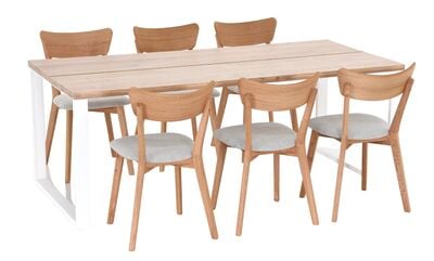 Manner-Koto 6-hengen ruokailuryhmä lakattu tammi/musta, öljytty tammi/hiekka Che