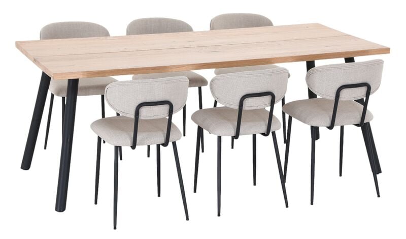 Veini-Daniel 6-hengen ruokaluryhmä lakattu tammi/musta/beige Basel