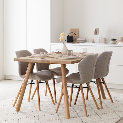Veini-Keto 4-hengen ruokailuryhmä valkolakattu tammi/musta/beige Monza