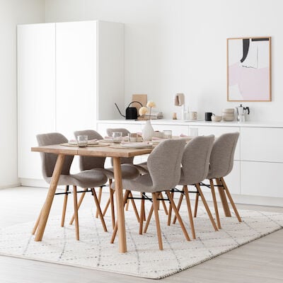Veini-Keto 6-hengen ruokailuryhmä valkolakattu tammi/musta/taupe Monza