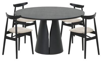 Mooda Cone-Curve 4-hengen pyöreä ruokailuryhmä valkotammi/musta