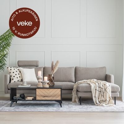 Scandic Copenhagen divaanisohva vasen beige Verdon 416, mustat jalat