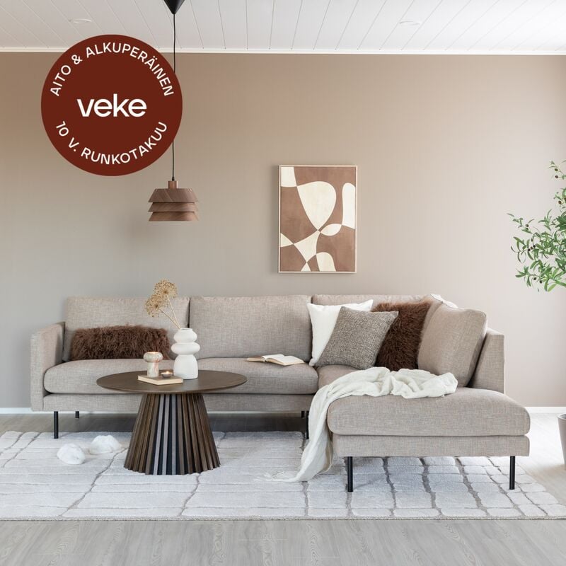 Scandic Copenhagen avokulmasohva oikea beige Verdon 416, mustat jalat