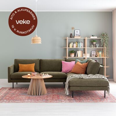 Scandic Copenhagen avokulmasohva oikea vaaleanharmaa Verdon 482, mustat jalat
