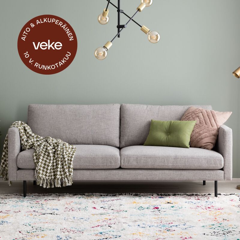 Scandic Copenhagen 3-istuttava sohva vaaleanharmaa Verdon 482, mustat jalat