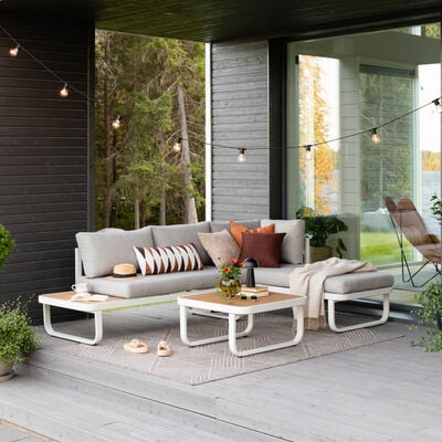 Lumme avokulmasohva ja sohvapöytä vasen musta/ hiekka