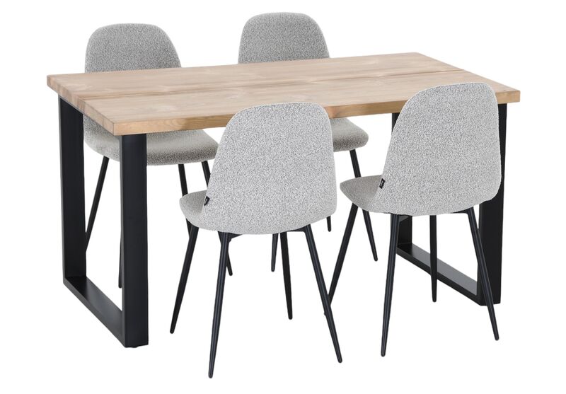 Seela-Furia 4-hengen ruokailuryyhmä antiikkipetsattu/vaalea beige buklee