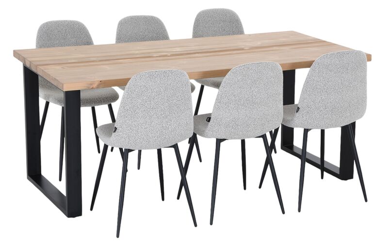 Seela-Furia 6-hengen ruokailuryyhmä antiikkipetsattu/vaalea beige buklee