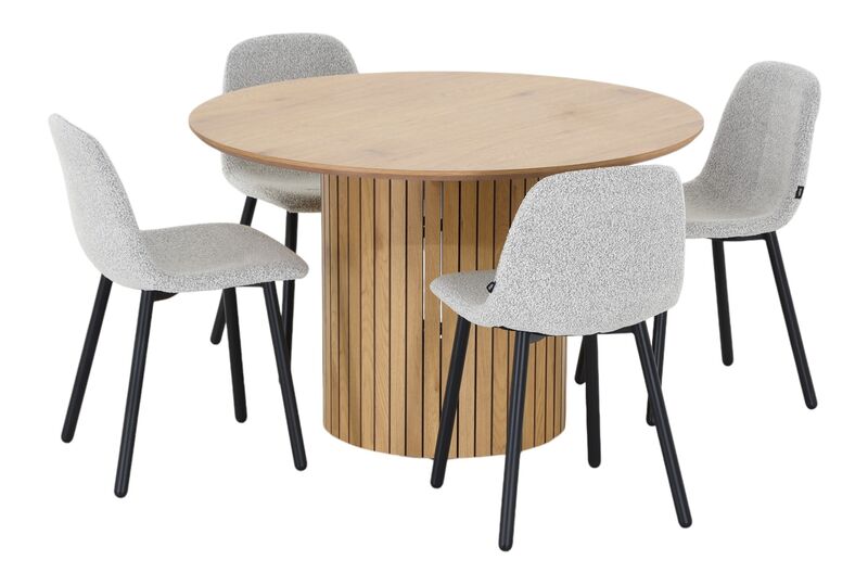 Alessio-Cosy 4-hengen pyöreä ruokailuryhmä tammi/vaalea beige