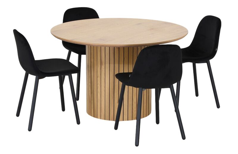 Alessio-Cosy 4-hengen pyöreä ruokailuryhmä tammi/musta sametti