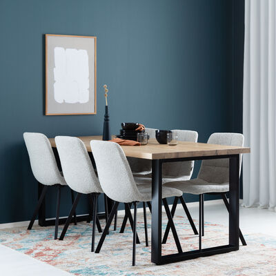 Seela-Kiova 6-hengen ruokailuryhmä antiikkipetsattu/beige sametti