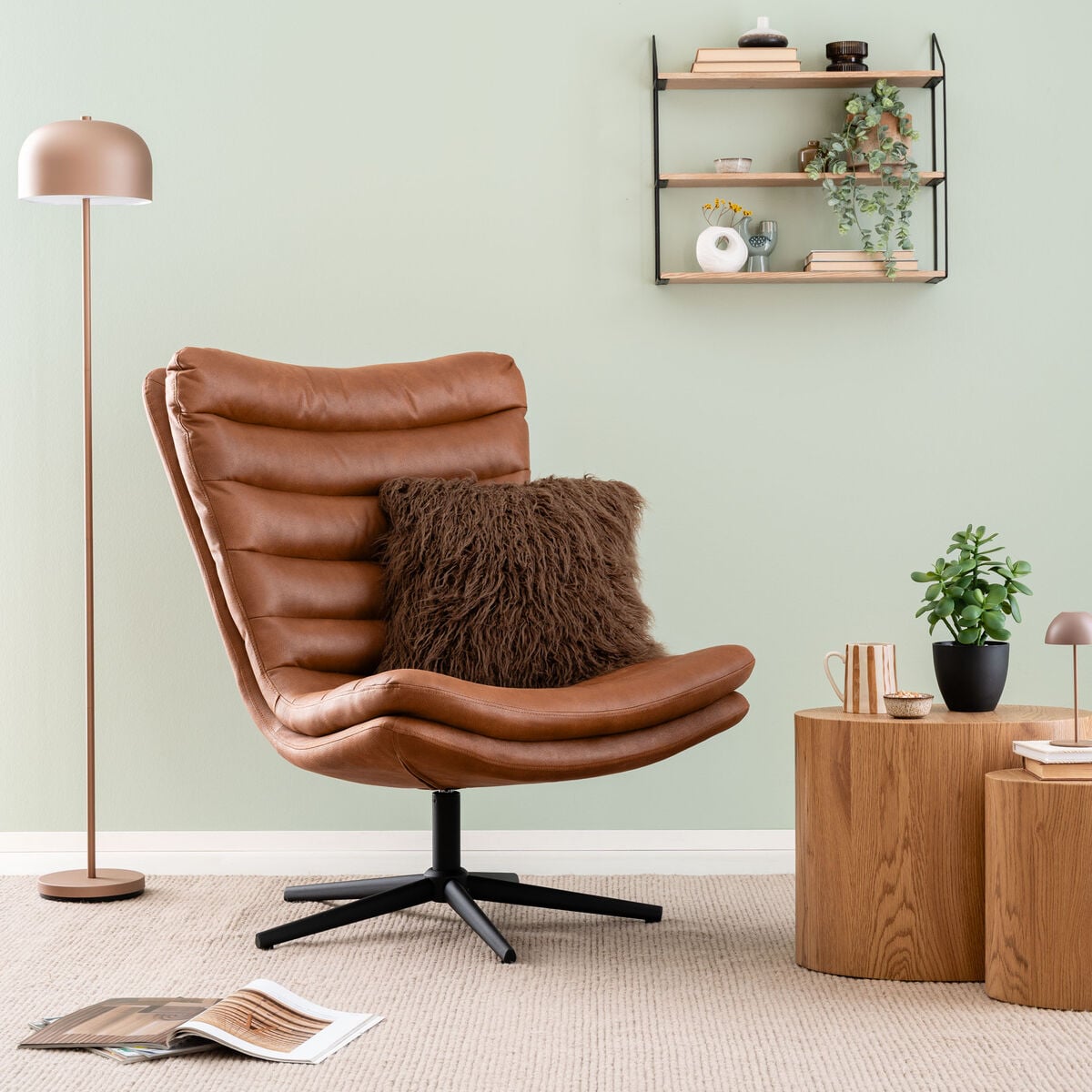 Daalia nojatuoli bonded nahka konjakki