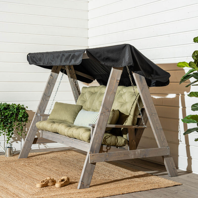 Saaristo pihakeinu Lux pehmusteilla ja katoksella vaaleanharmaa/oliivi