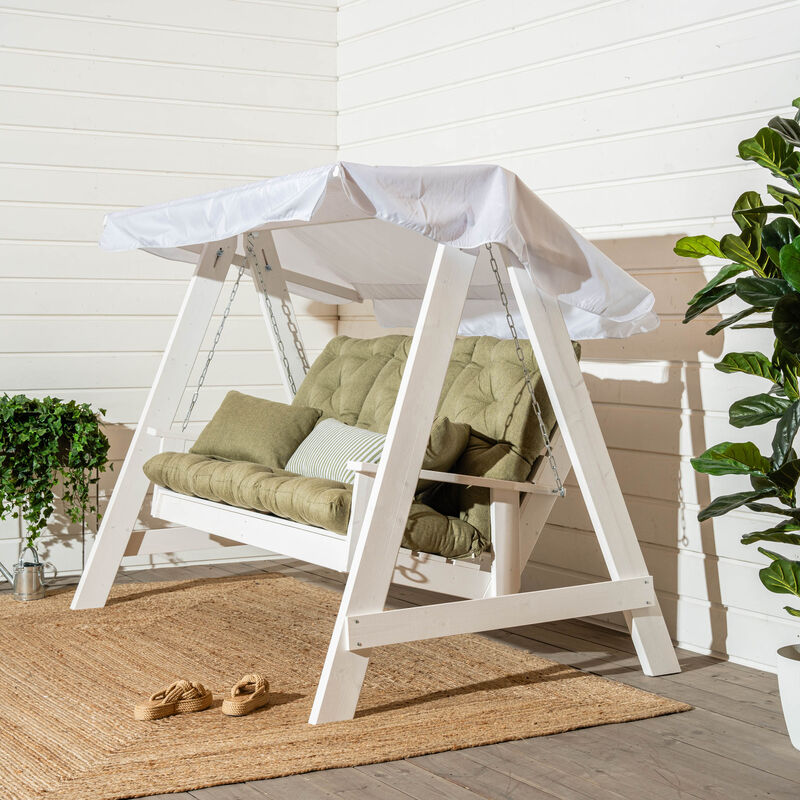 Saaristo pihakeinu Lux pehmusteilla ja katoksella valkoinen/oliivi