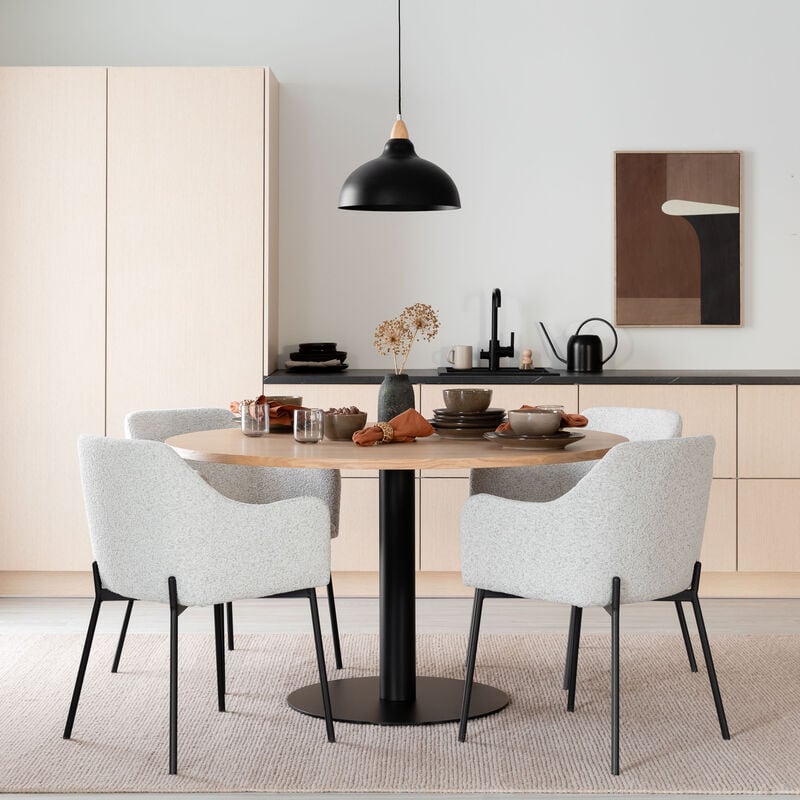 Trend-Melilla 4-hengen pyöreä ruokailuryhmä valkotammi/musta, valkoinen/musta tu