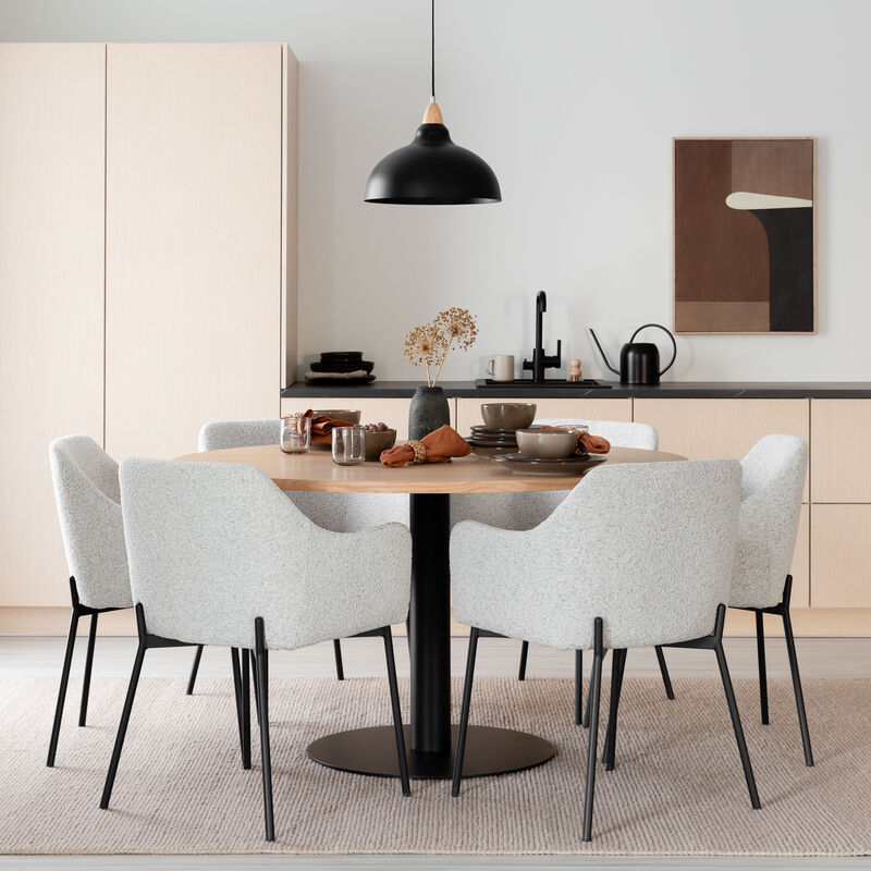 Trend-Melilla 6-hengen pyöreä ruokailuryhmä valkotammi/musta, valkoinen/musta tu