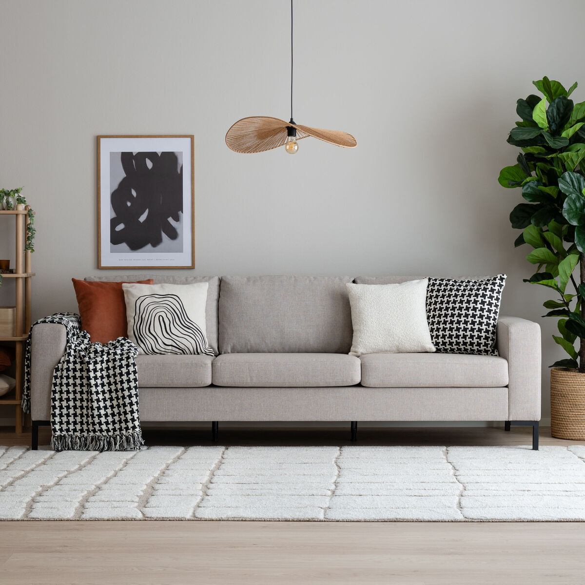 Toronto 3-istuttava sohva hiekka hygge 10, jalka musta metalli