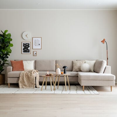 Toronto u-kulmasohva oikea, beige Storm 06, jalka tammi