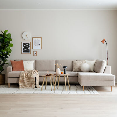 Toronto u-kulmasohva oikea, vaaleanharmaa storm 85, jalka wenge