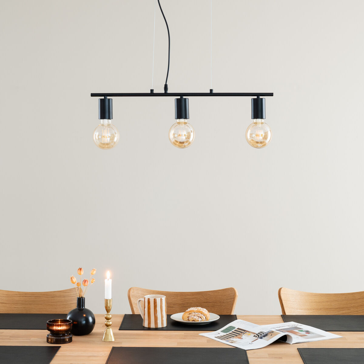 Aneta Lighting Strict 3-osainen riippuvalaisin musta