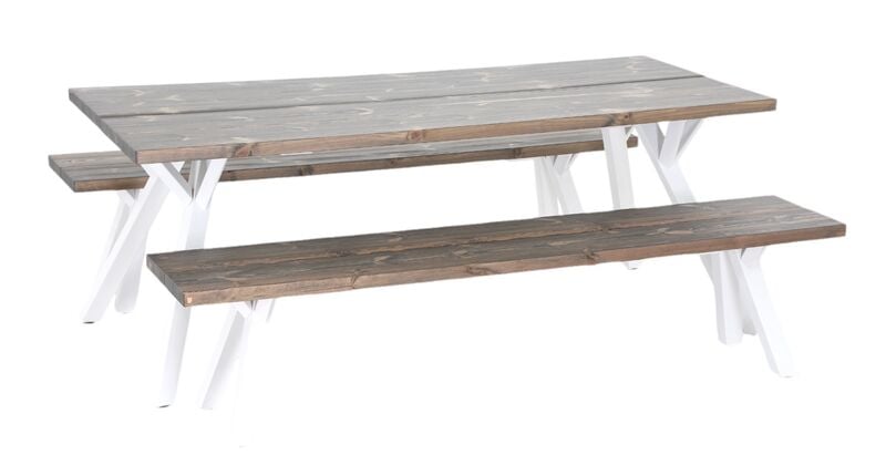 Lana 6-hengen ruokailuryhmä penkeillä, suorat reunat savunharmaa/valkoinen