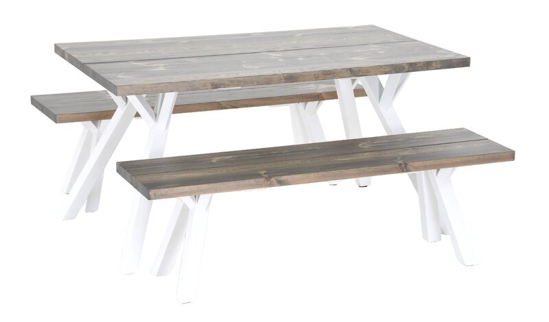 Lana 4-hengen ruokailuryhmä penkeillä, suorat reunat savunharmaa/valkoinen