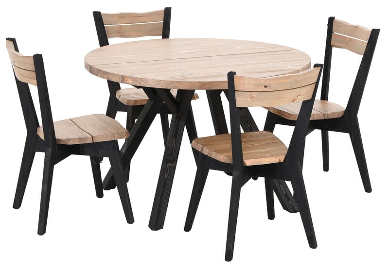 Lana 4-hengen ruokailuryhmä pyöreä antiikkipetsattu/musta