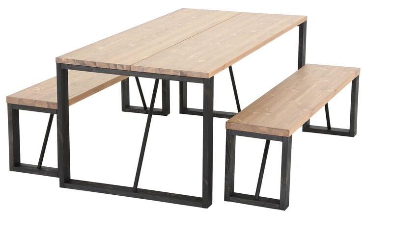 Honka ruokailuryhmä 6-hengen antiikkipetsattu/musta puujaloilla