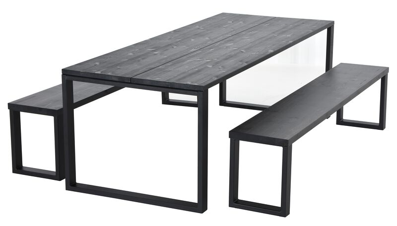 Honka 8-hengen ruokailuryhmä penkeillä musta/musta metallijaloilla